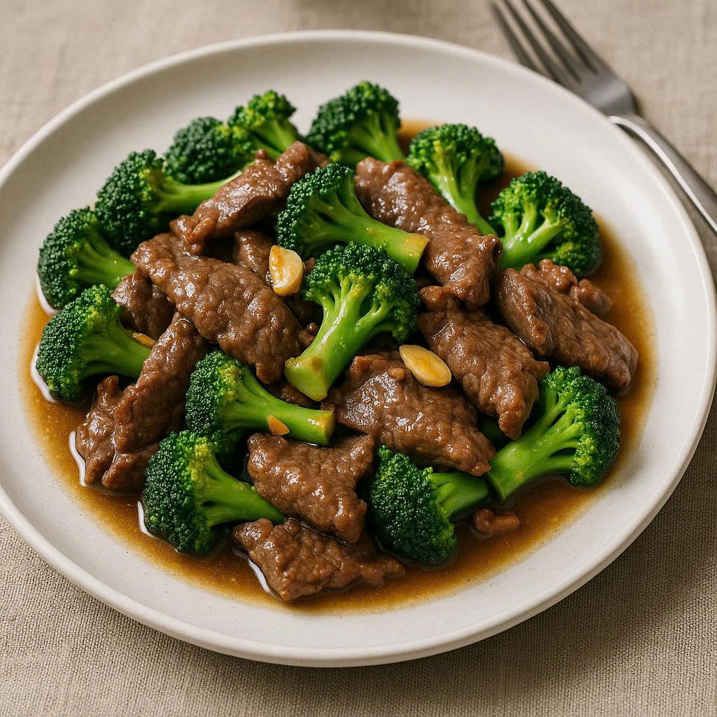 Thực đơn gợi ý giúp tăng cường sinh lý nam: món thịt bò xào tỏi và bông cải xanh giàu kẽm và các vitamin.